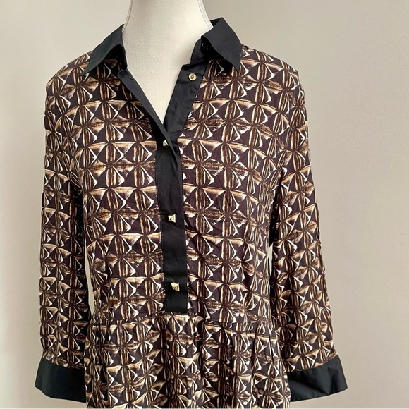 Love Moschino Brown Long Collared Sleeve Shirt Dress Gold Buttons - Picture 3 of 10